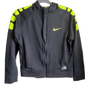 Nike Elite Therma-Fit Black Neon Yellow Zip Up Hooded Jacket Boys Size XL Flaws
